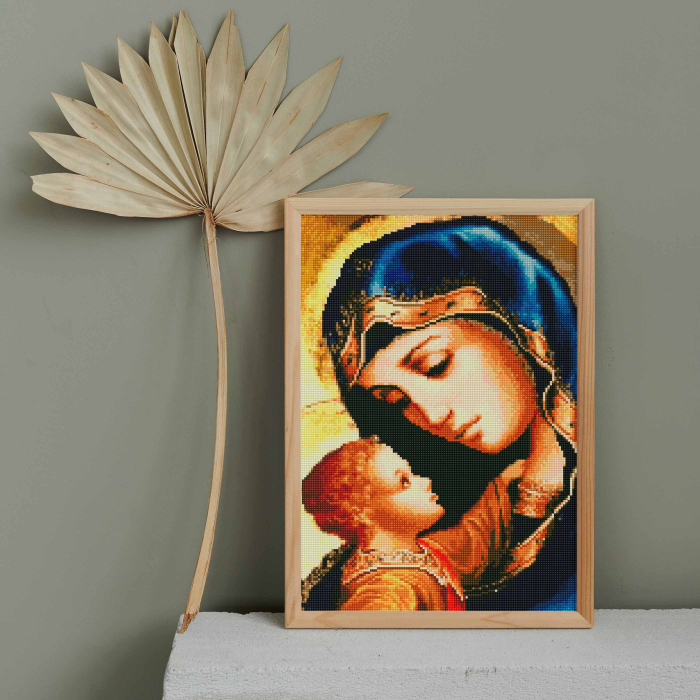 Set goblen cu diamante, cu sasiu, Maica Domnului, 40x50 cm [4]
