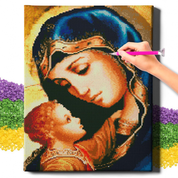 Set goblen cu diamante, cu sasiu, Maica Domnului, 40x50 cm [2]