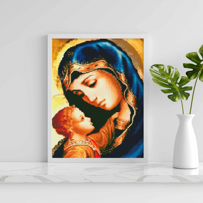 Set goblen cu diamante, cu sasiu, Maica Domnului, 40x50 cm [3]