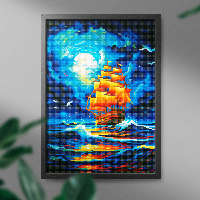 Set goblen cu diamante, cu sasiu,  Vapor in miez de noapte, 40x50 cm [3]