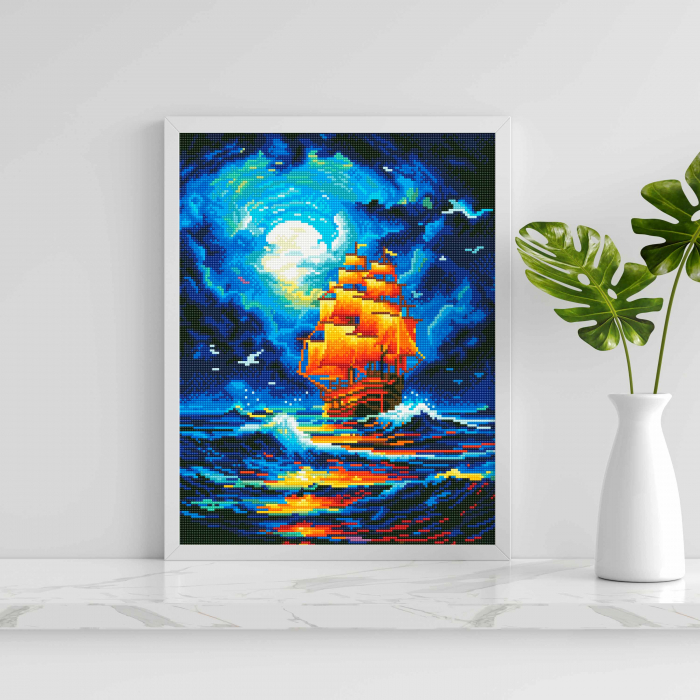 Set goblen cu diamante, cu sasiu,  Vapor in miez de noapte, 40x50 cm [4]