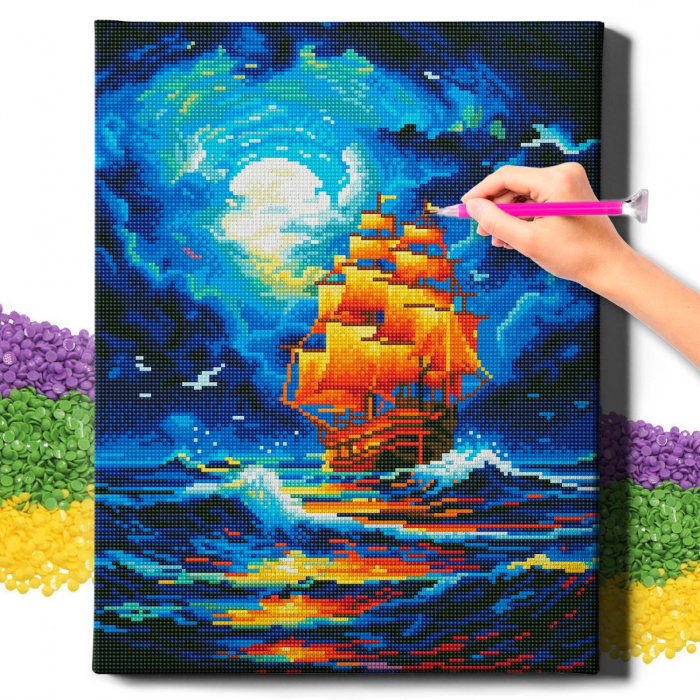 Set goblen cu diamante, cu sasiu,  Vapor in miez de noapte, 40x50 cm [2]