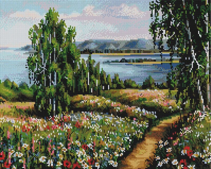 Set goblen cu diamante, cu sasiu, Flori salbatice pe dealuri, 40x50 cm [1]