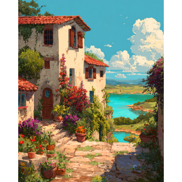 Set goblen cu diamante, cu sasiu, Vila langa lac, 40x50 cm [1]