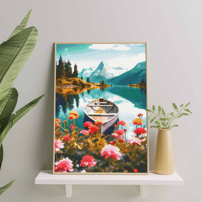 Set goblen cu diamante , cu sasiu, Lac inflorit, 40x50 cm [4]