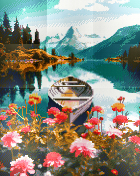 Set goblen cu diamante , cu sasiu, Lac inflorit, 40x50 cm [1]