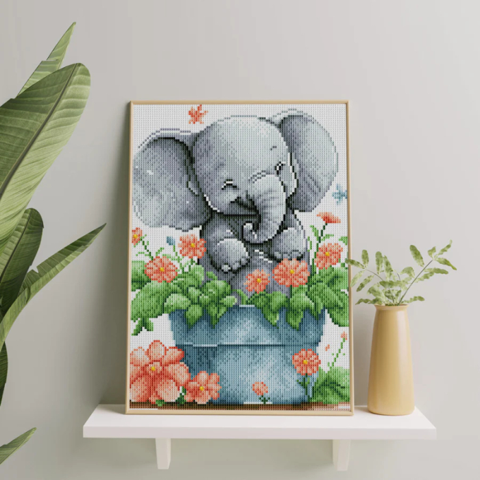Set goblen cu diamante, cu sasiu, Micutul elefant, 30x40 cm [2]