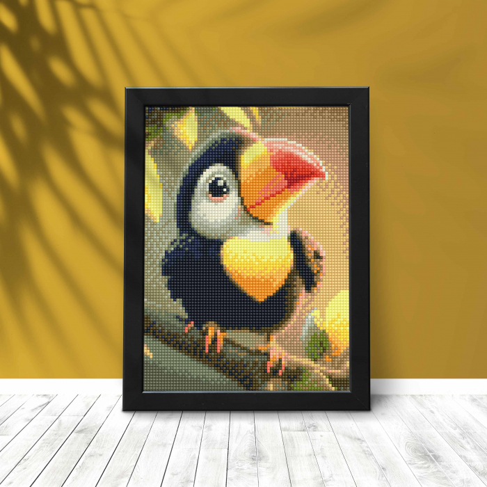 Set goblen cu diamante, cu sasiu, Bebe tucan, 20x30 cm [4]