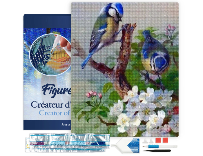 Set goblen cu diamante, cu sasiu, Pitigoi pe ramuri, 40x50 cm [2]