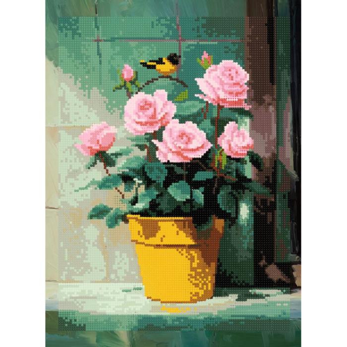 Set goblen cu diamante, cu sasiu,  Trandafiri si pasare, 30x40 cm [2]