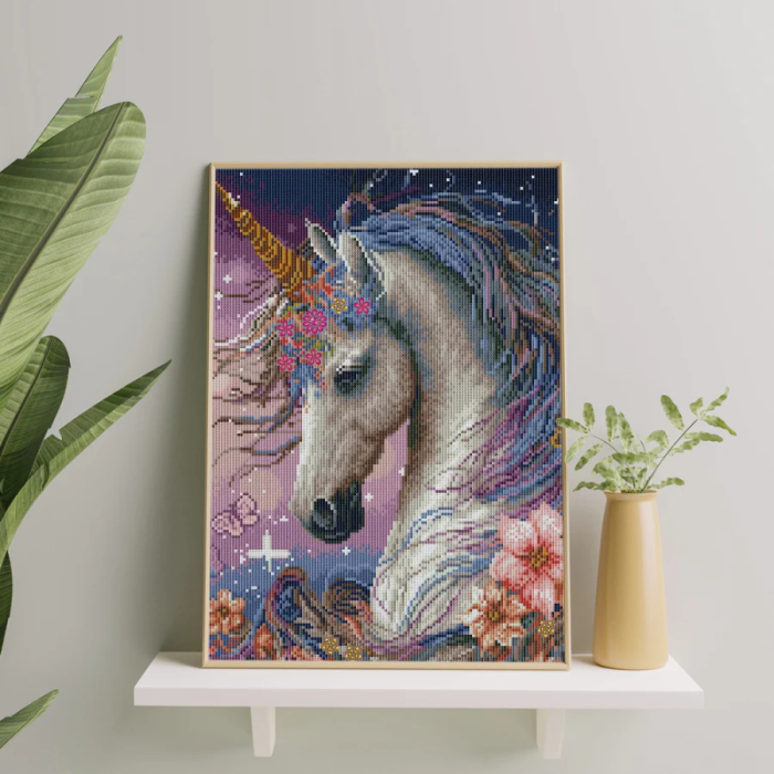 Set goblen cu diamante, cu sasiu, Unicorn magic, 40x50 cm [2]