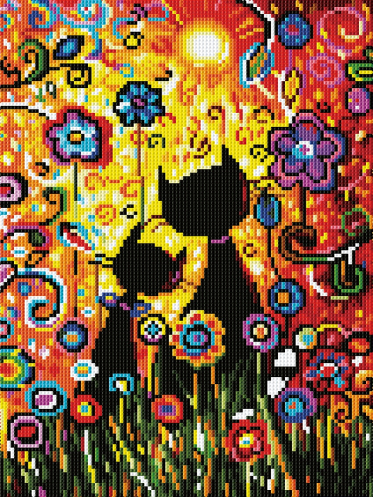 Set goblen cu diamante, cu sasiu, Pisici si flori, 30x40 cm [1]