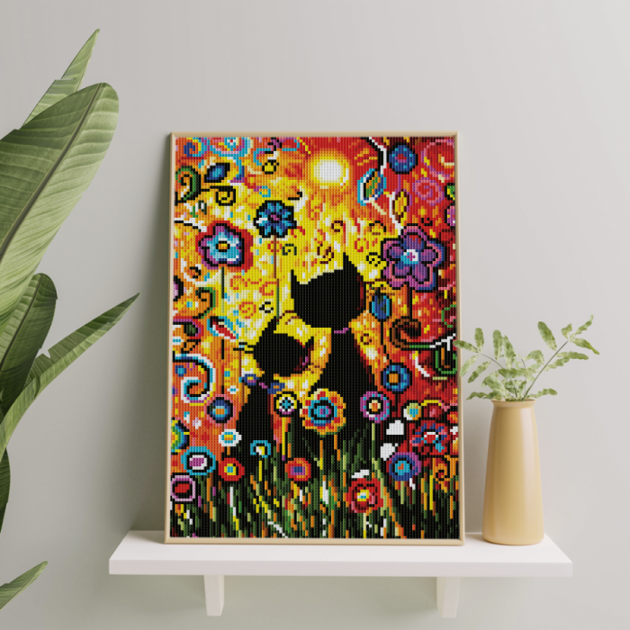 Set goblen cu diamante, cu sasiu, Pisici si flori, 30x40 cm [4]