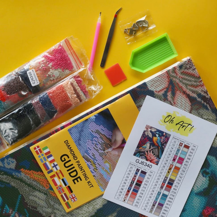 Set goblen cu diamante, cu sasiu, Flori in vaza, 30x40 cm [6]