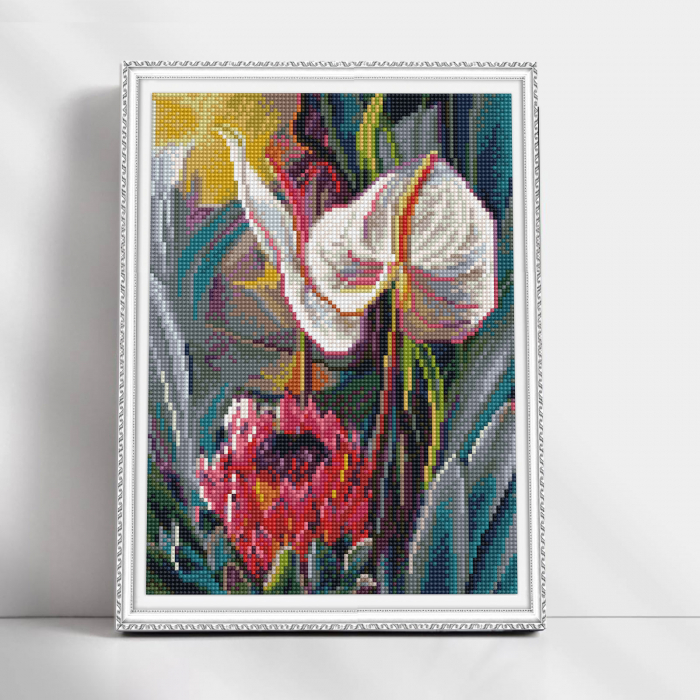 Set goblen cu diamante, cu sasiu, Buchet tropical, 30x40 cm [2]