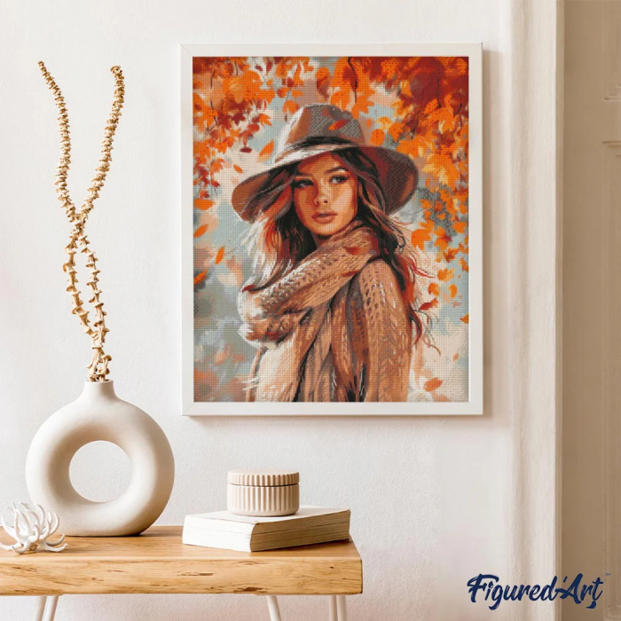 Set goblen cu diamante, cu sasiu, Femeie in adierea toamnei, 40x50 cm [3]