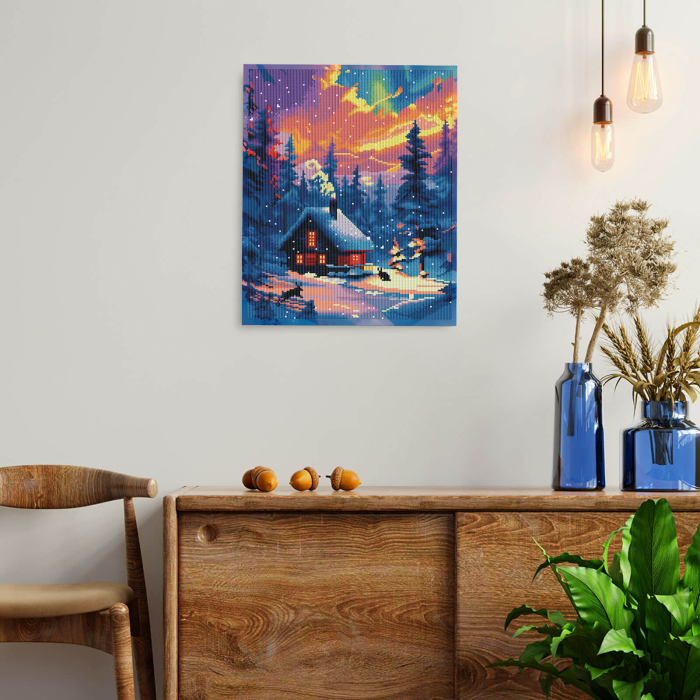 Set goblen cu diamante, cu sasiu, Cabana iarna, 40x50 cm [4]