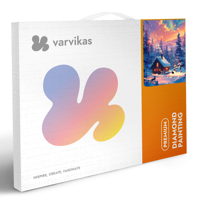 Set goblen cu diamante, cu sasiu, Cabana iarna, 40x50 cm [6]