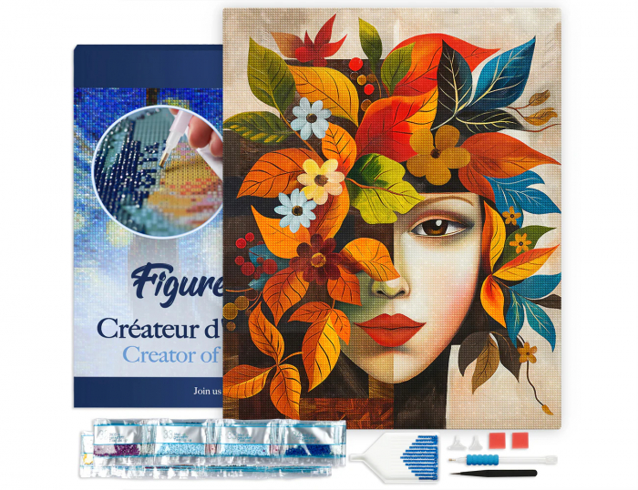 Set goblen cu diamante, cu sasiu, Chip inflorit, inspiratie Picasso, 40x50 cm [2]
