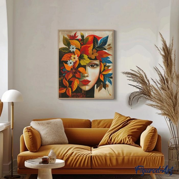 Set goblen cu diamante, cu sasiu, Chip inflorit, inspiratie Picasso, 40x50 cm [3]