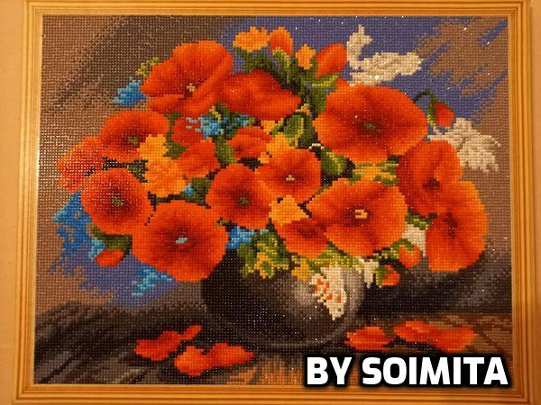 Goblen cu diamante, cu sasiu, Red Bouquet [2]