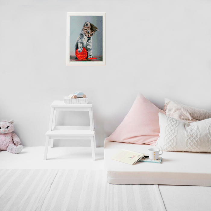 Goblen cu diamante, cu sasiu, Kitten with a red Claw, 40x50 cm [3]