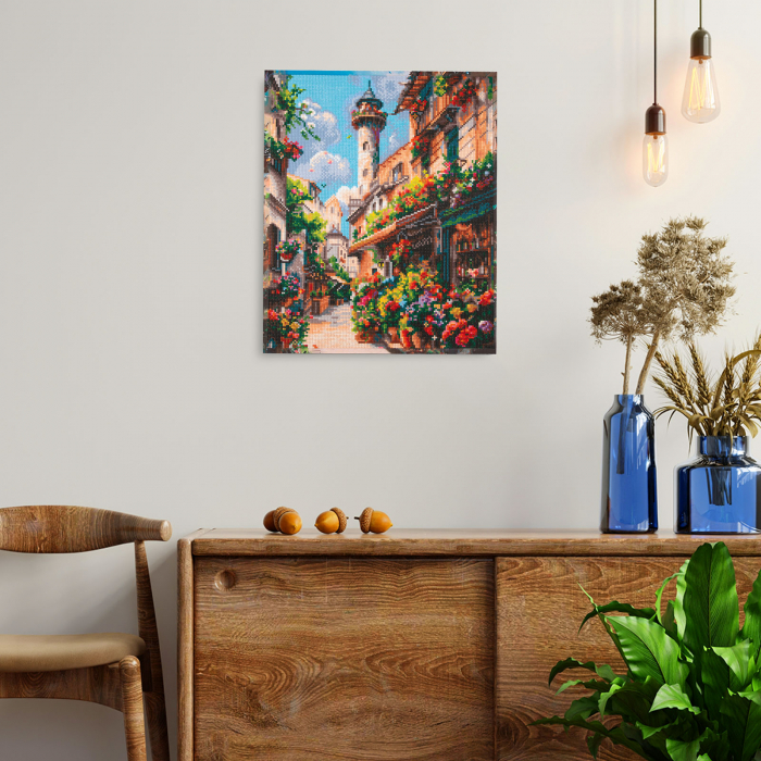 Set goblen cu diamante, cu sasiu, Strada infloritoare, 40x50 cm [4]