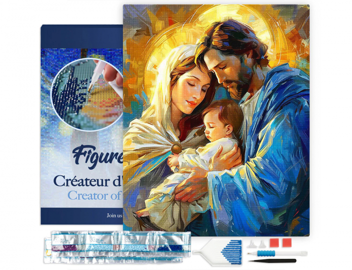 Set goblen cu diamante, cu sasiu, Sfanta familie, 40x50 cm [2]