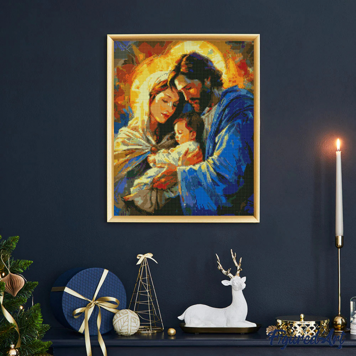 Set goblen cu diamante, cu sasiu, Sfanta familie, 40x50 cm [3]