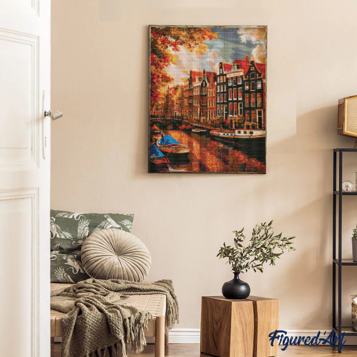 Set goblen cu diamante, cu sasiu, Soarele in Amsterdam, 40x50 cm [2]