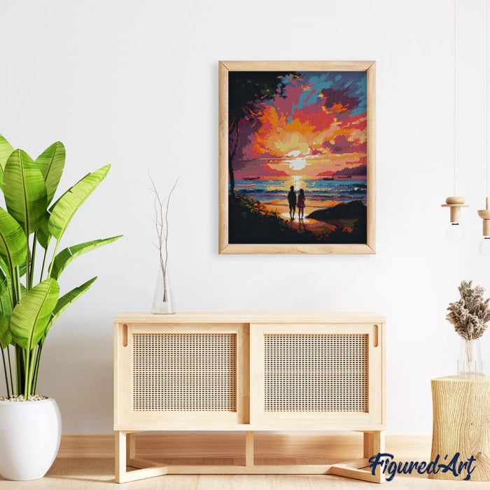 Set goblen cu diamante, cu sasiu, Plimbare in doi la apus, 40x50 cm [3]