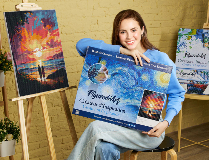 Set goblen cu diamante, cu sasiu, Plimbare in doi la apus, 40x50 cm [4]