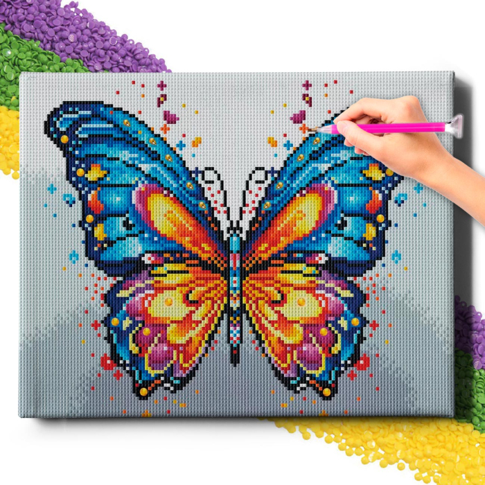 Set goblen cu diamante, cu sasiu, Fluture colorat, 30x40 cm [2]