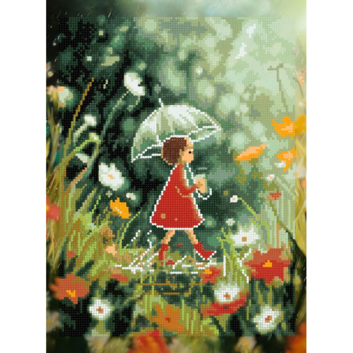 Set goblen cu diamante, cu sasiu,  Zi cu ploaie, 30x40 cm [2]