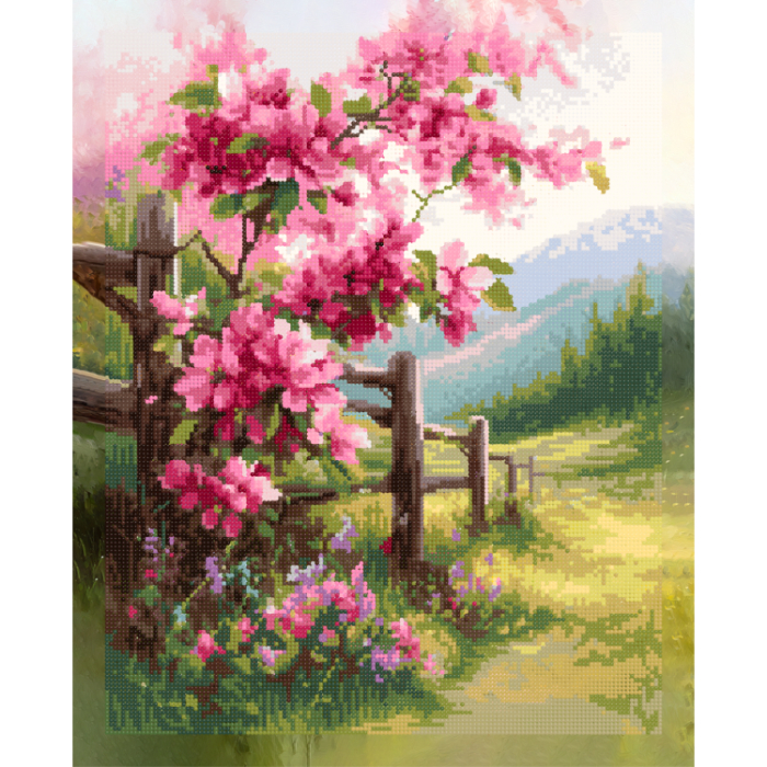 Set goblen cu diamante, cu sasiu, Gard inlflorit, 40x50 cm [1]