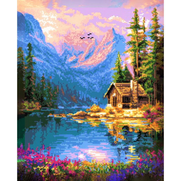 Set goblen cu diamante, cu sasiu, Casa langa lac, 40x50 cm [2]