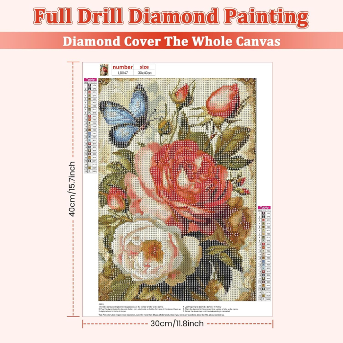 Set goblen cu diamante, fara sasiu, Trandafiri in stil baroc, 30x40 cm [5]