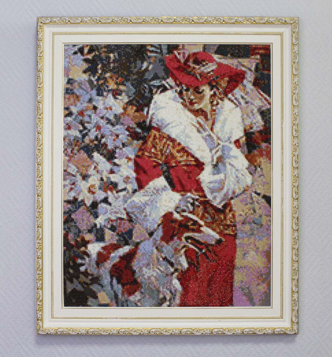 Set goblen cu diamante, fara sasiu, Doamna cu Caine, 48x38 cm [3]