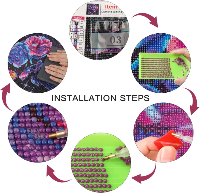 Set goblen cu diamante, fara sasiu, Sakura noaptea, 30x40 cm [6]