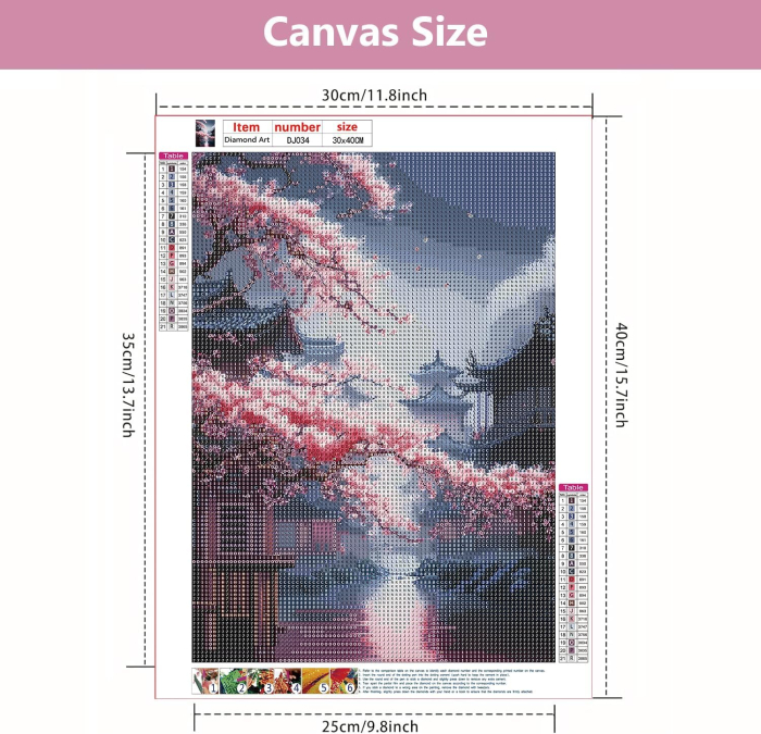 Set goblen cu diamante, fara sasiu, Sakura noaptea, 30x40 cm [4]