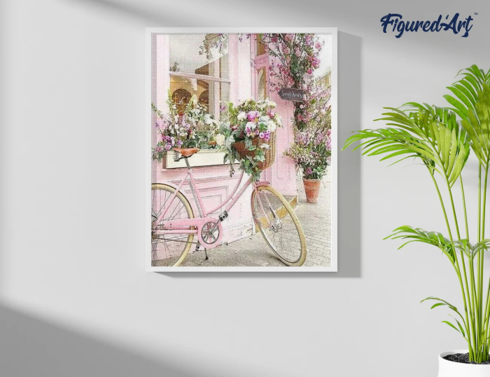 Set goblen cu diamante, fara sasiu, Bicicleta roz, 40x50 cm [2]