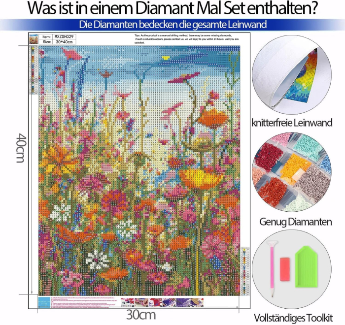 Set goblen cu diamante, fara sasiu, Flori de camp, 30x40 cm [3]