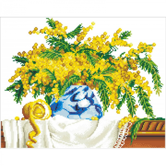 Set goblen cu diamante, fara sasiu, Vaza cu Flori Galbene, 41x51 cm [2]