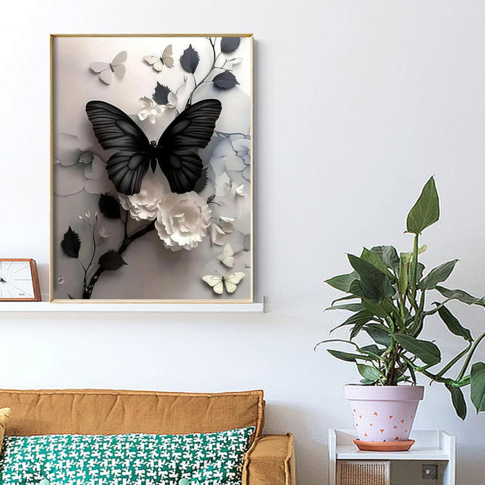 Set goblen cu diamante, fara sasiu, Fluture negru, 30x40 cm [4]