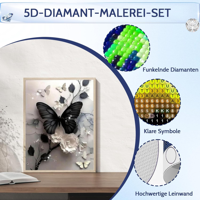 Set goblen cu diamante, fara sasiu, Fluture negru, 30x40 cm [3]