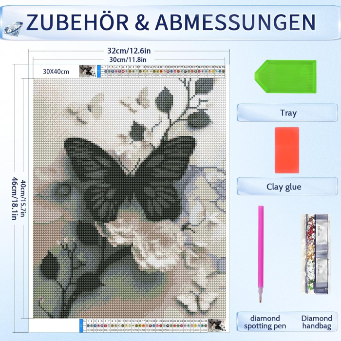 Set goblen cu diamante, fara sasiu, Fluture negru, 30x40 cm [2]