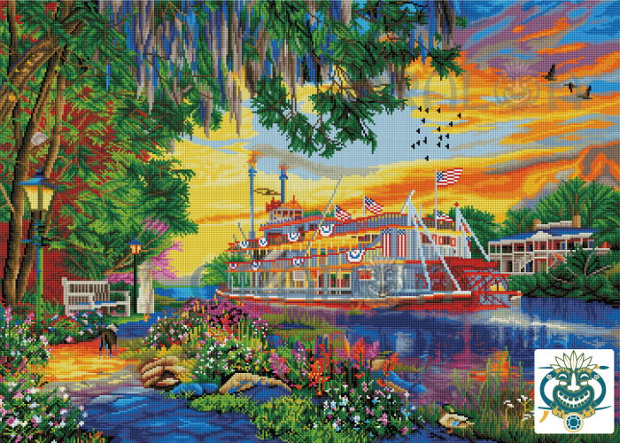 Set goblen cu diamante patrate AB @Oraloa, fara sasiu, Croaziera pe Mississippi, 92x66cm [2]