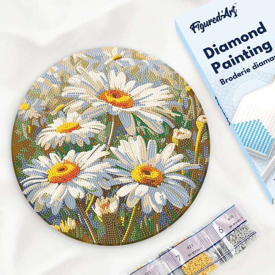 Set goblen cu diamante rotund, pe lemn, Margarete, Ø30cm [2]