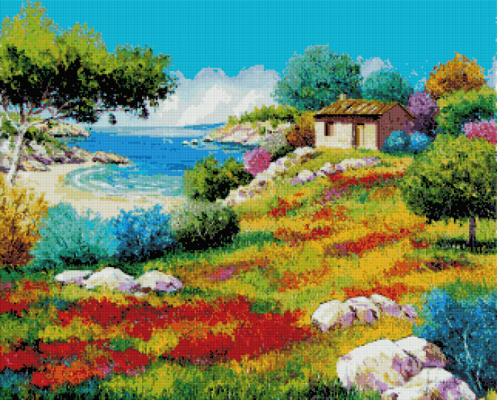 Set goblen cu diamante rotunde @Oraloa, fara sasiu, Apus pe plaja, 81x66 cm [2]