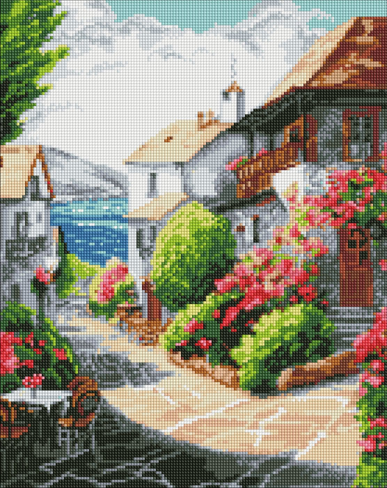 Set goblen cu diamantre, cu sasiu, Oras langa mare, 40x50 cm [1]